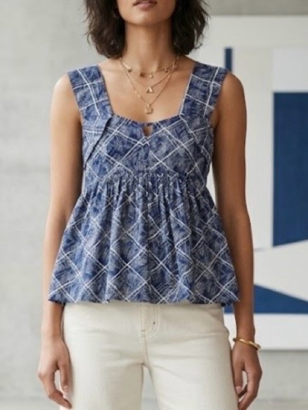 Anthropologie Girls From Savoy geometric babydoll top blouse ruffle sleeve sz 4